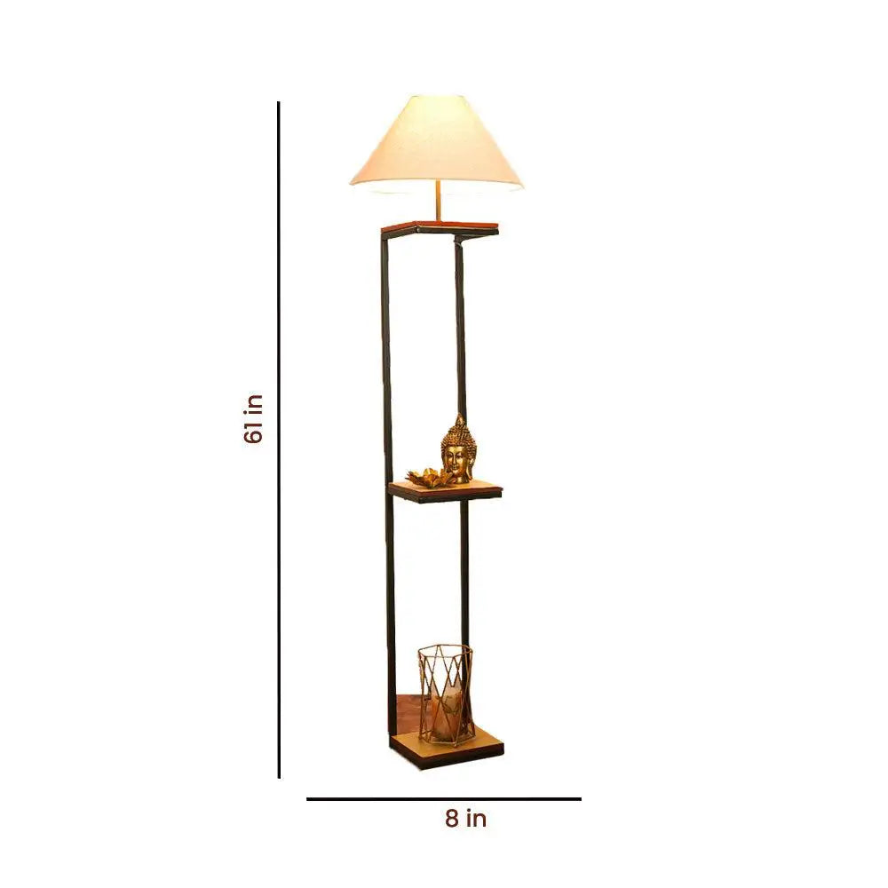 Wooden Aesthetic Floor Lamp With Shelve For Living Room, Bedroom