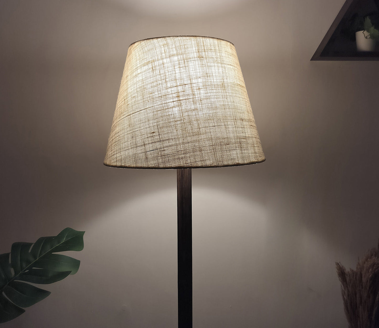 Artistic Wooden Floor Lamp with Premium Beige Fabric Lampshade