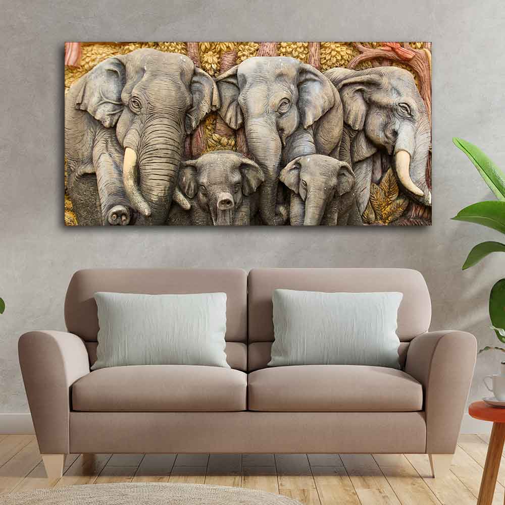 Beautiful Elephant Native Thai style Molding art wall Painting