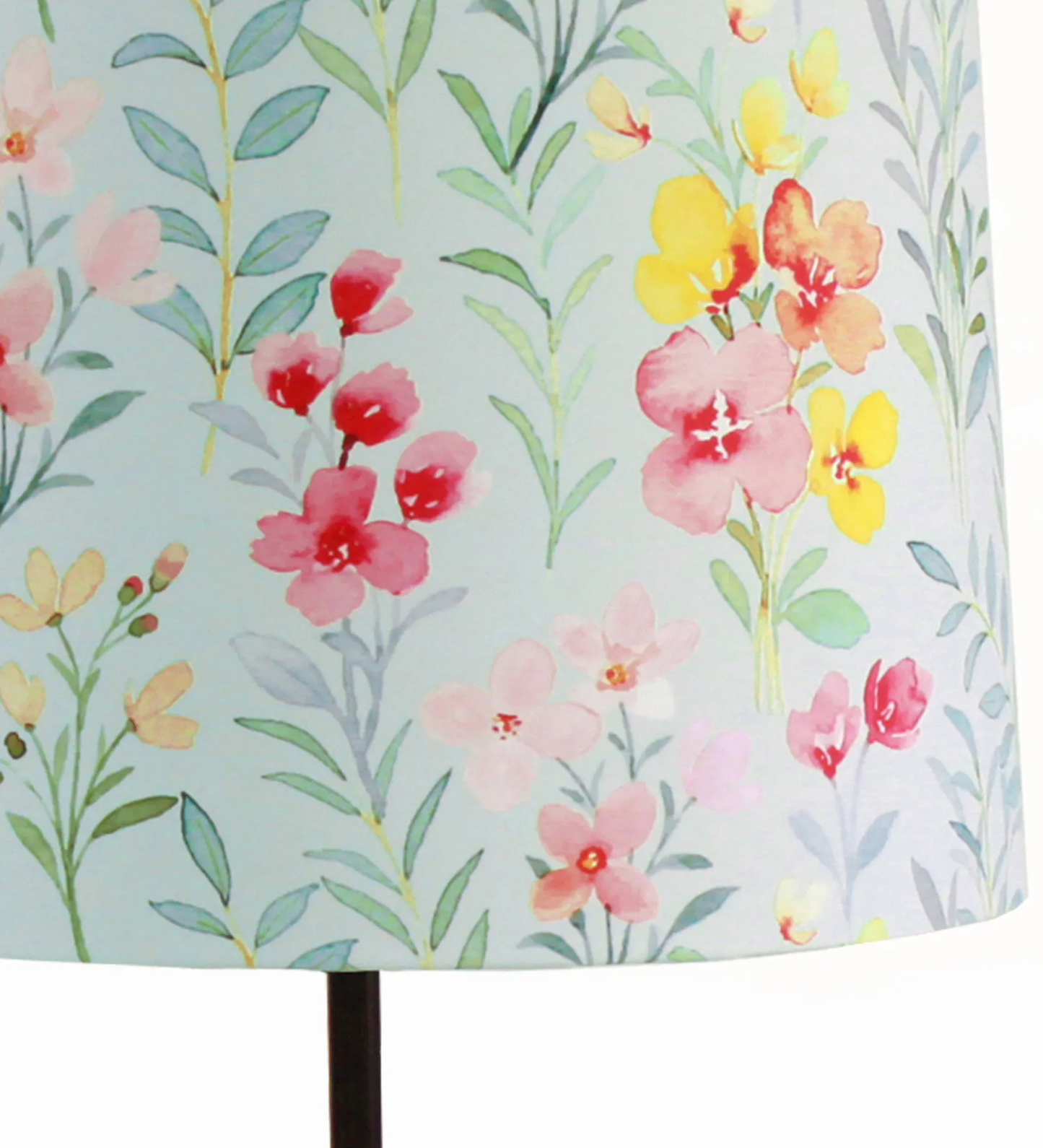 Beautiful Flower Art Drum Shaped Table Lamp with Wood Base