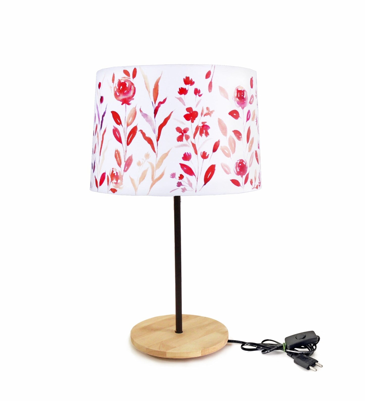 Beautiful Flower Art Night Lamp with Wooden  Base Table Lamp Shade