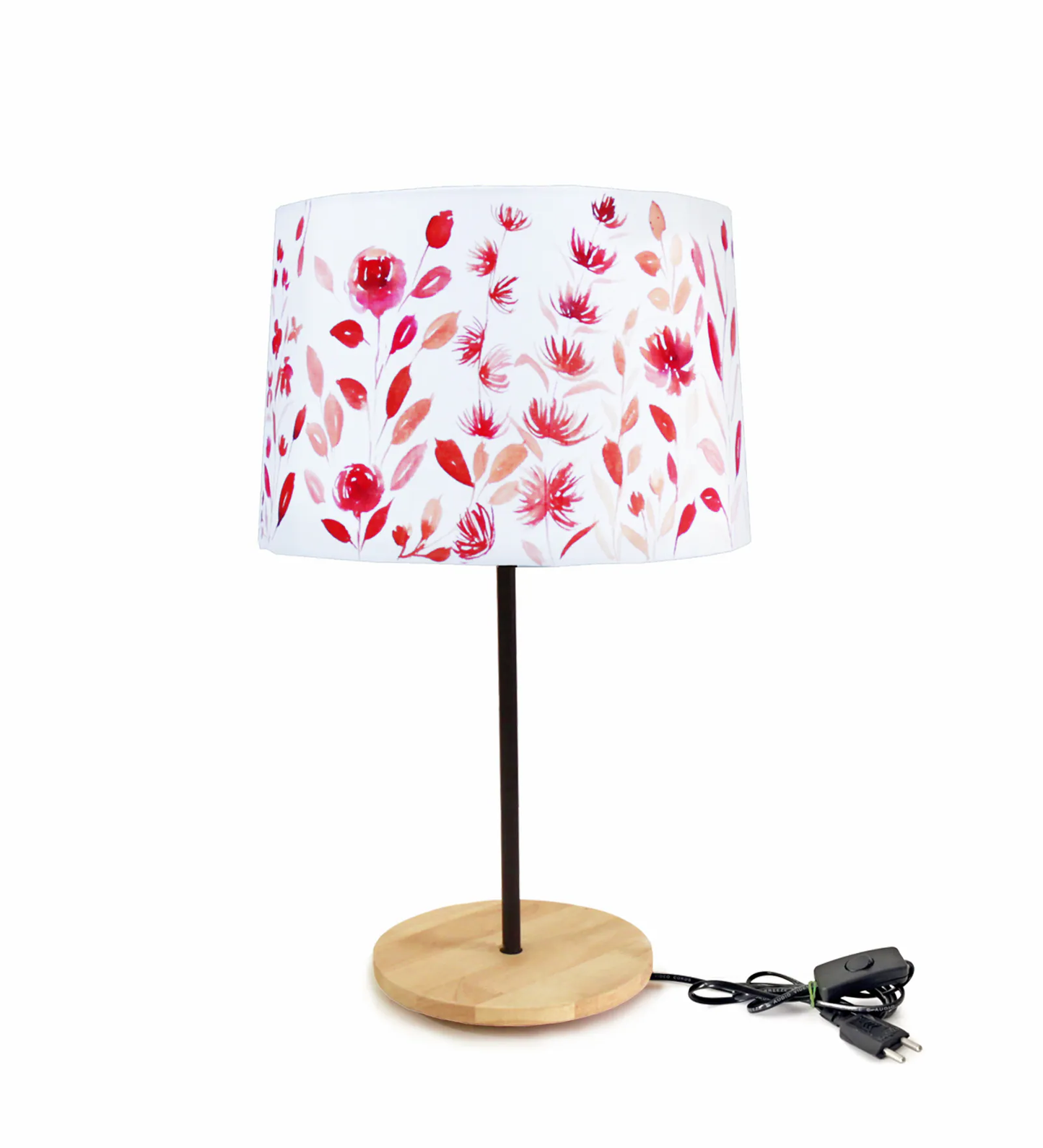 Beautiful Flower Art Night Lamp with Wooden  Base Table Lamp Shade