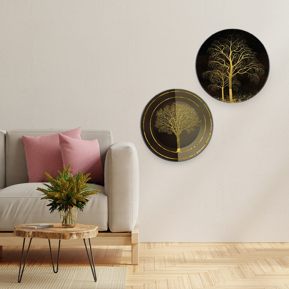 Beautiful Golden Tree Wall Hanging Plates of Two Pieces