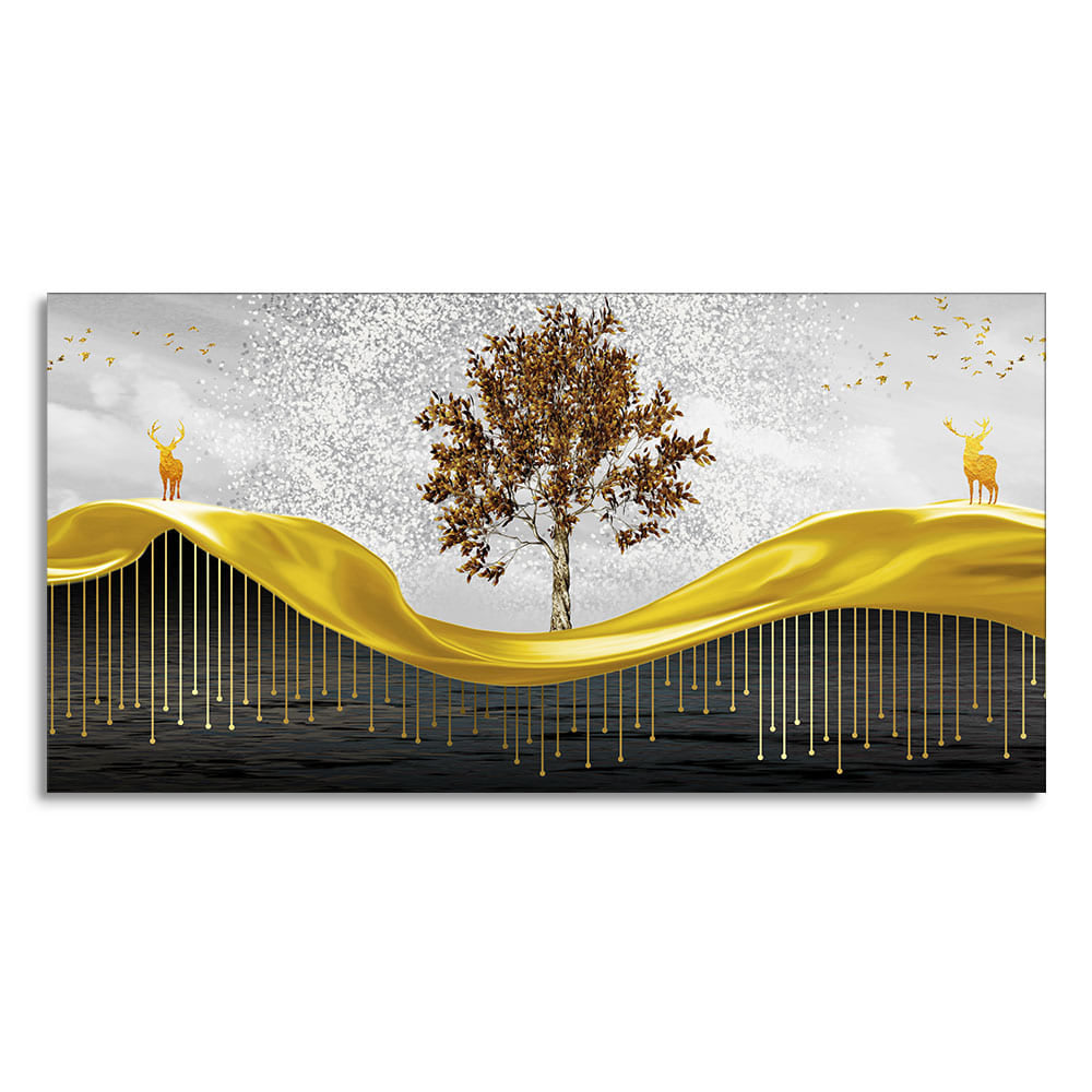 Beautiful Luxury Modern Art of Trees and Deer Premium Wall Painting