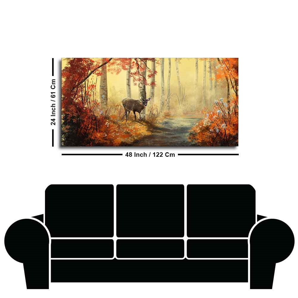 Beautiful Scenery Deer in Forest Canvas Big Wall Painting