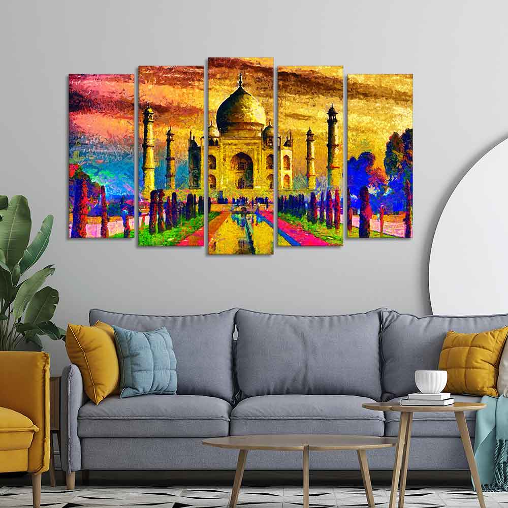 Beautiful Taj Mahal Canvas Wall Painting Set of Five Pieces