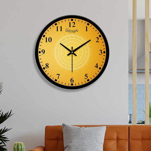 Beautiful Yellow Round Wood Texture Analog Wall Clock