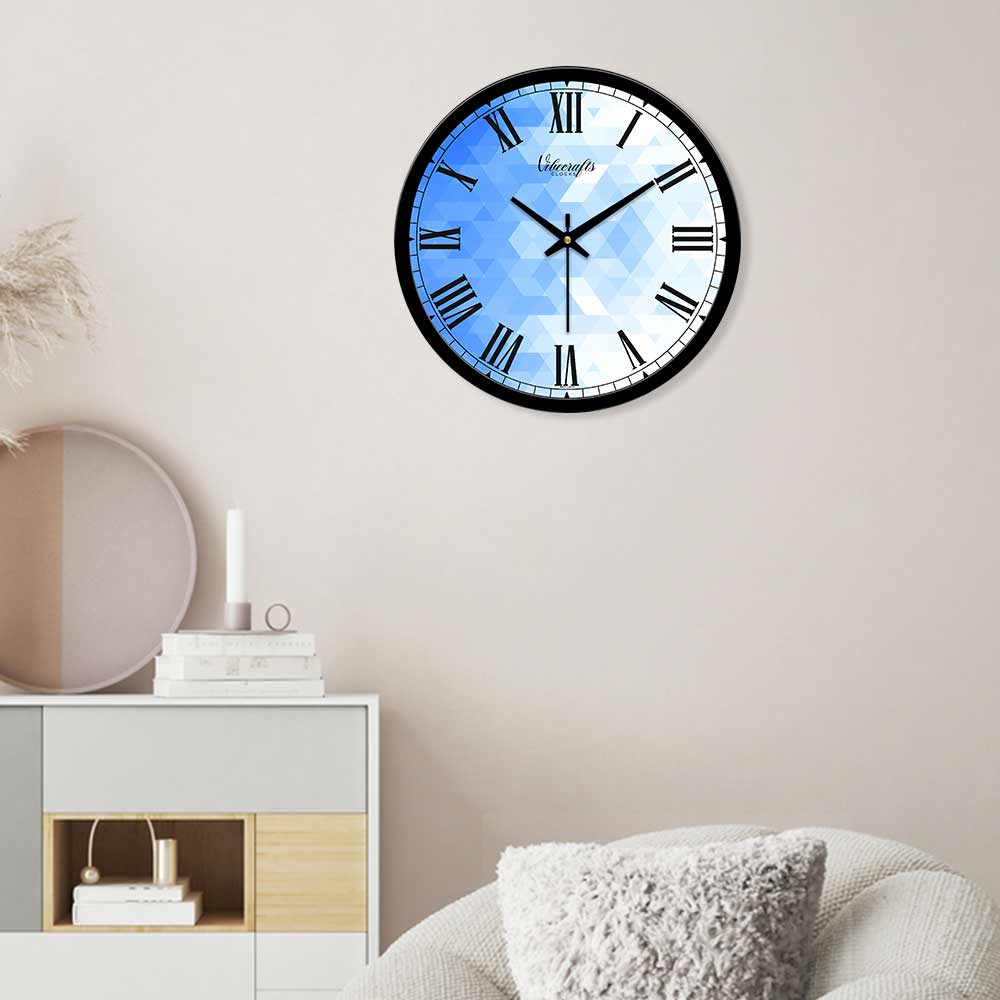 Blue and White Abstract Pattern Designer Wall Clock