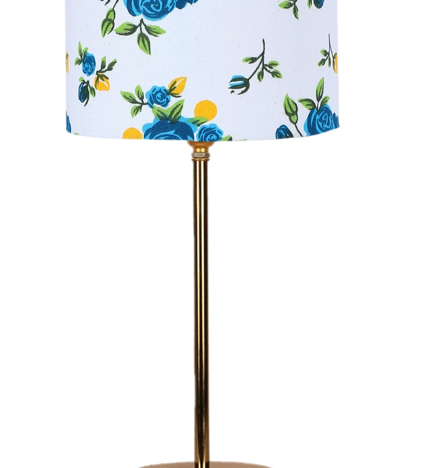 Blue Flower Art Traditional Bedside Table Lamp with Golden Finish Base