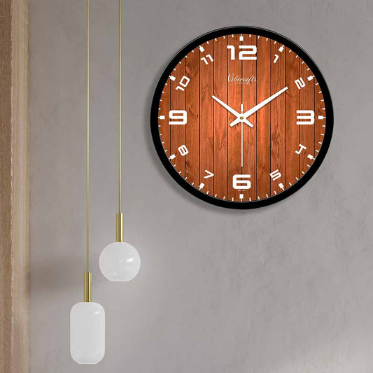 Brown Wooden Texture Designer Wall Clock For Living Room