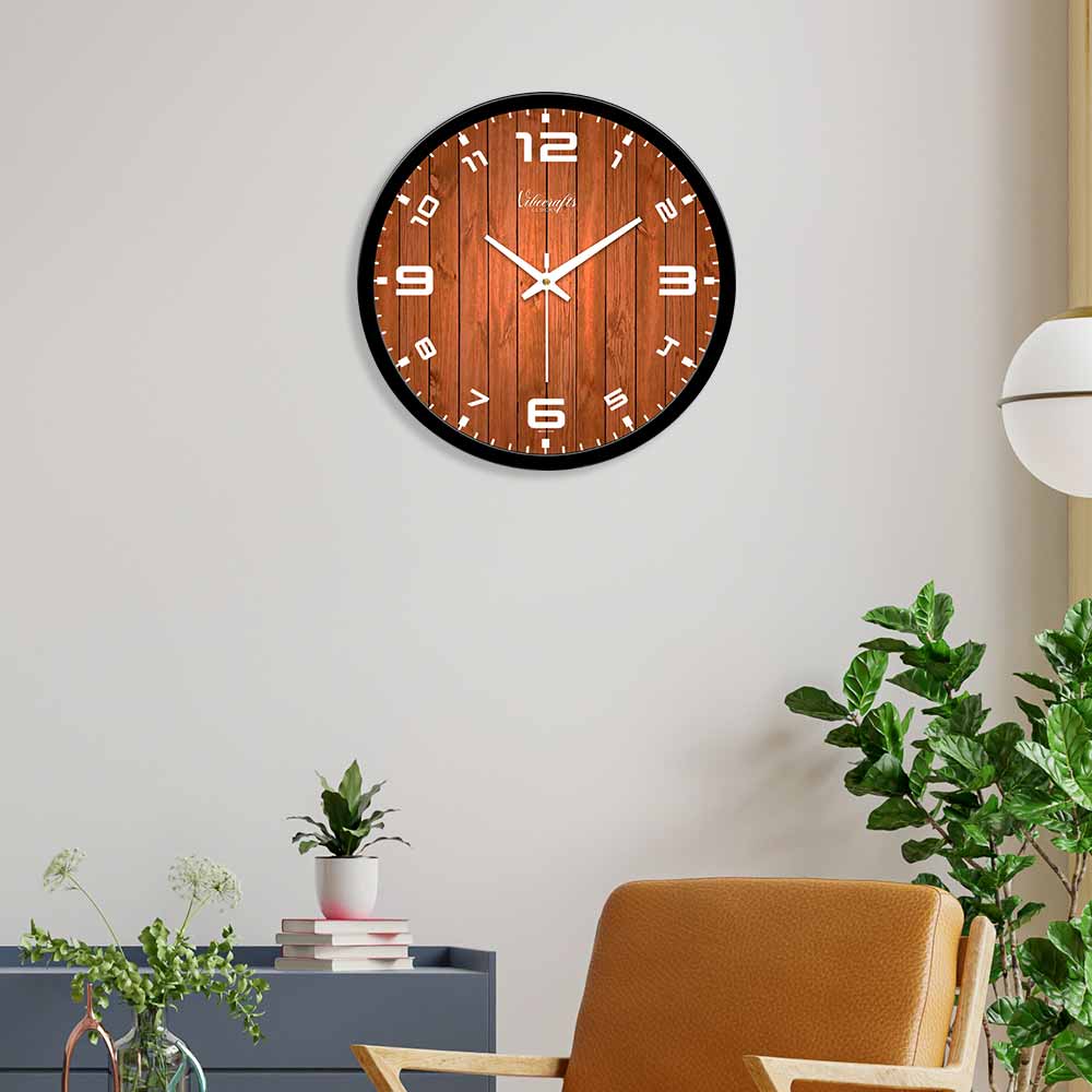 Brown Wooden Texture Designer Wall Clock For Living Room