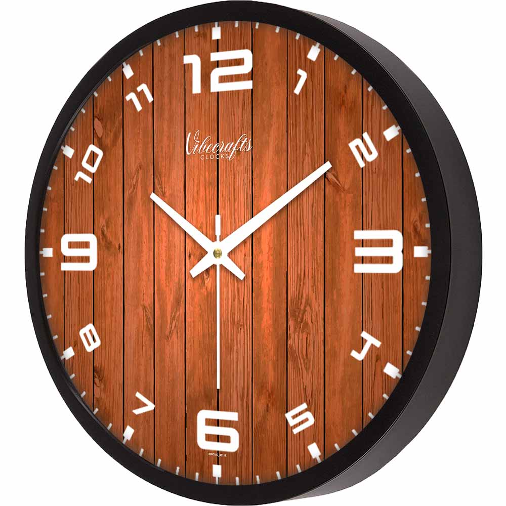 Brown Wooden Texture Designer Wall Clock For Living Room