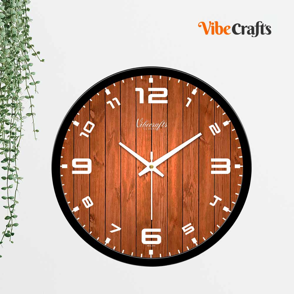 Brown Wooden Texture Designer Wall Clock For Living Room