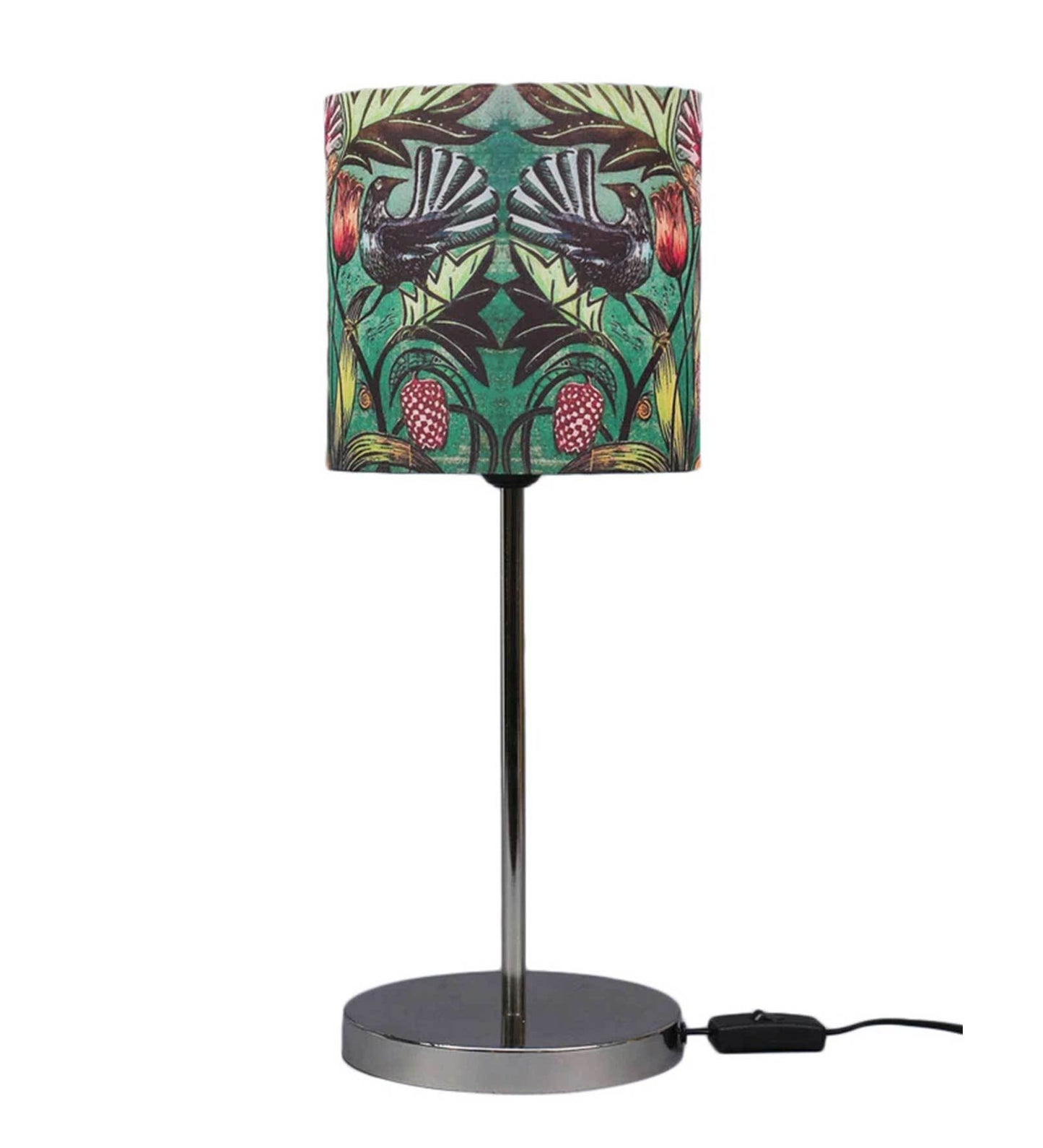 Colorful Floral Printed Art Shade Table Lamp with Silver Base