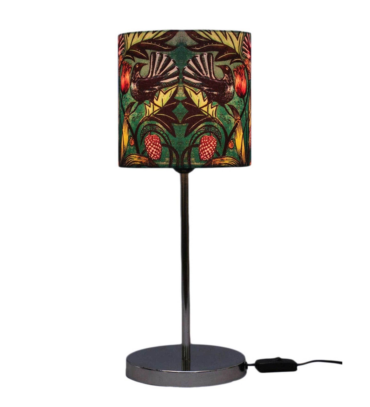 Colorful Floral Printed Art Shade Table Lamp with Silver Base