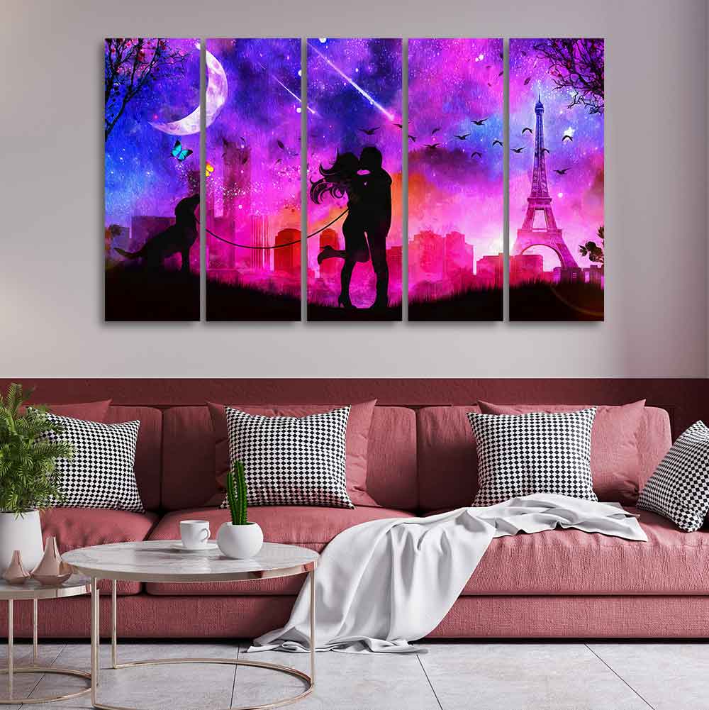 Couple Kissing Modern Abstract Art Wall Painting of Five Pieces