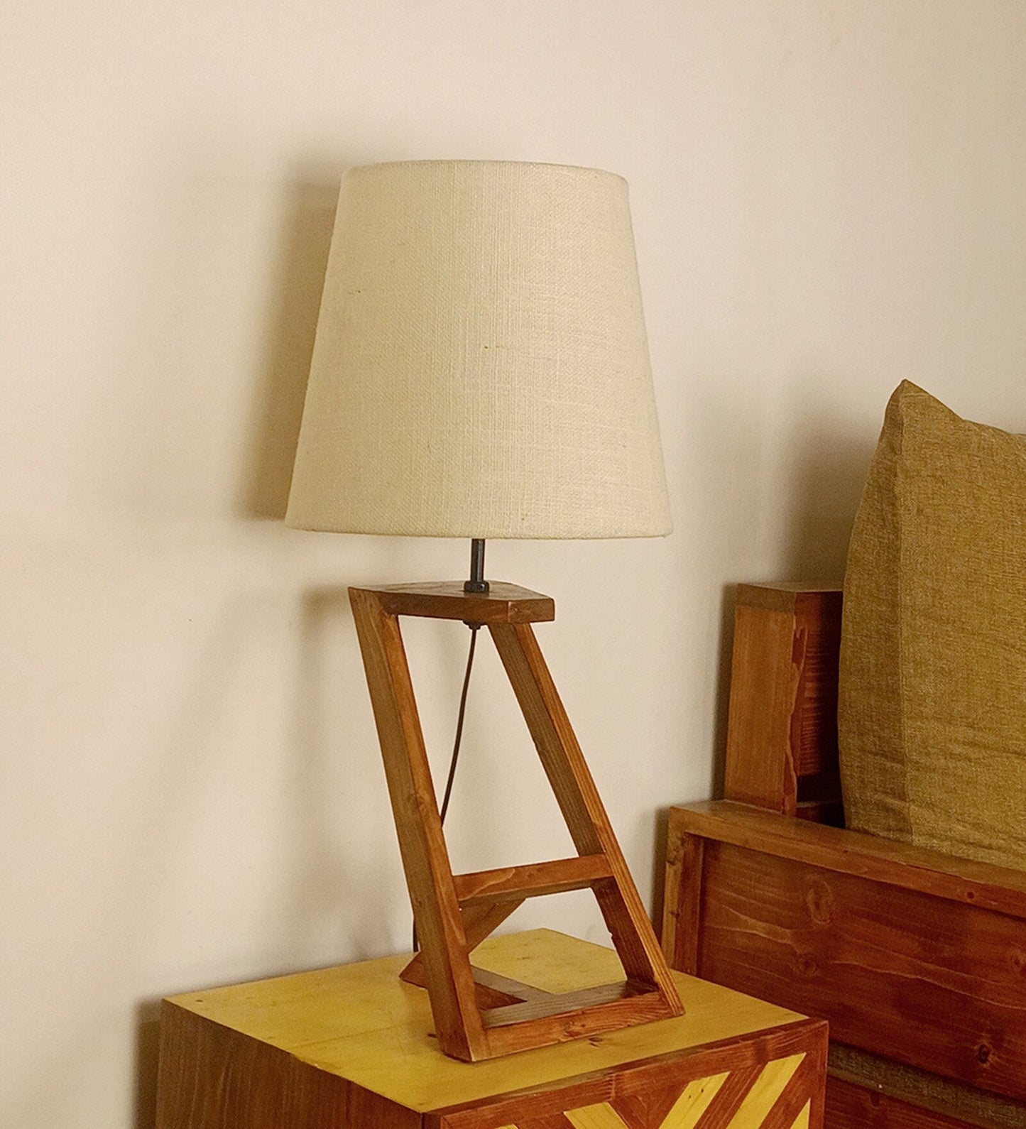 Elegant Table Lamp with Brown Base and Premium White Fabric Lampshade