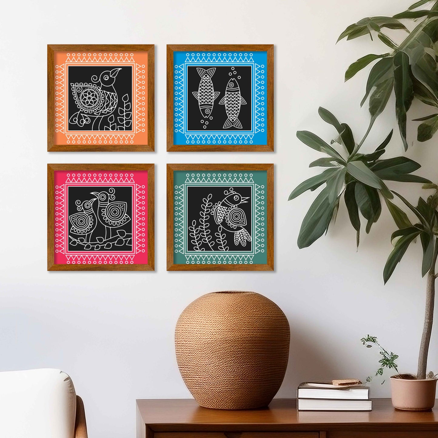 Folk Art Wall Frame Set of Four