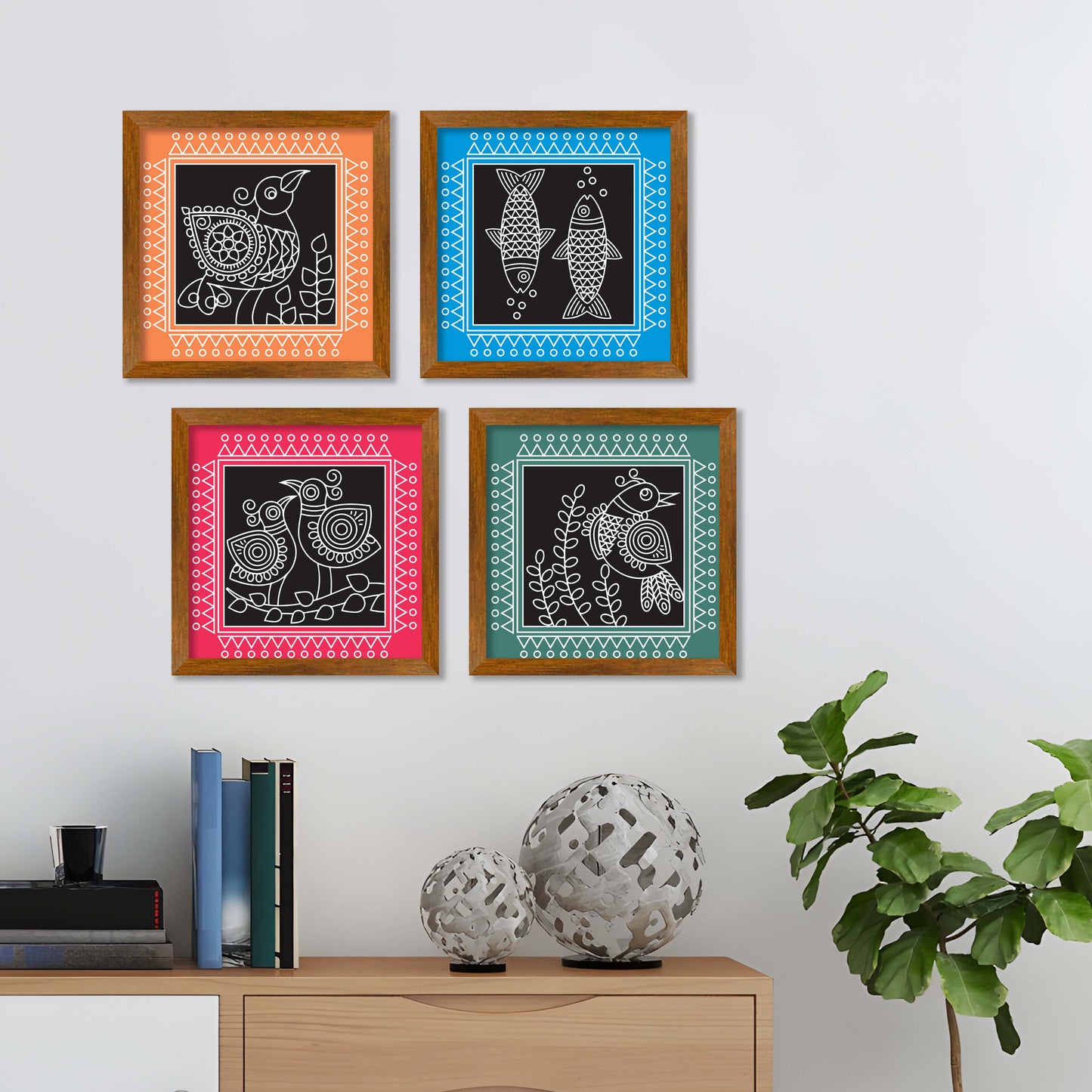 Folk Art Wall Frame Set of Four