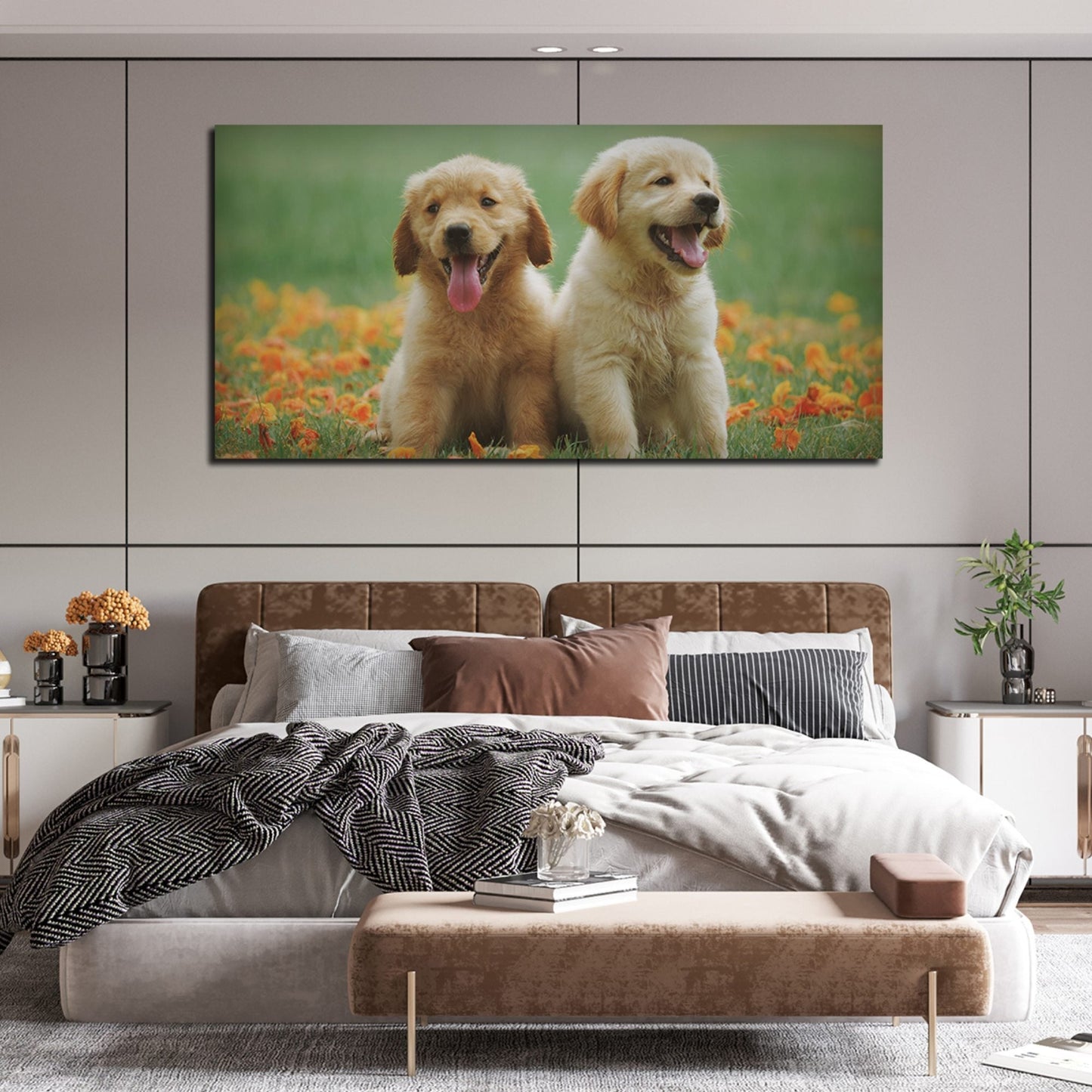 Golden Retriever Puppies Premium Canvas Wall Painting