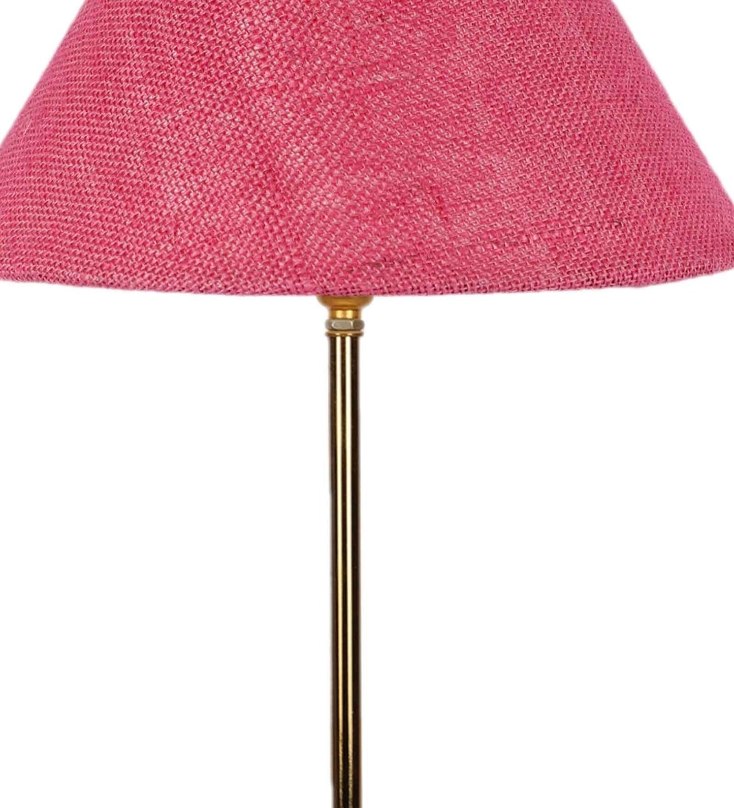 Jute Shade Textured Pink Color Table Lamp with Golden Metal Finish