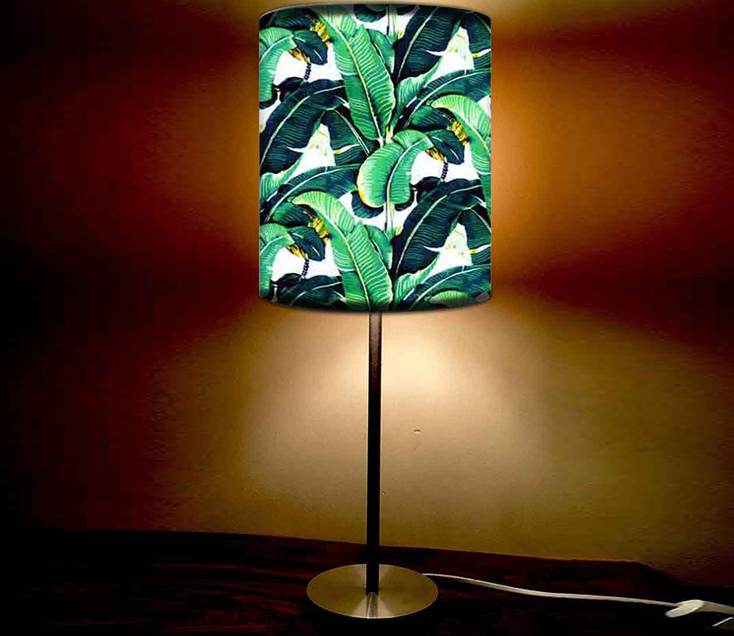 Leaf Art Printed Modern Stainless Steel Metal Finish Table Lamp