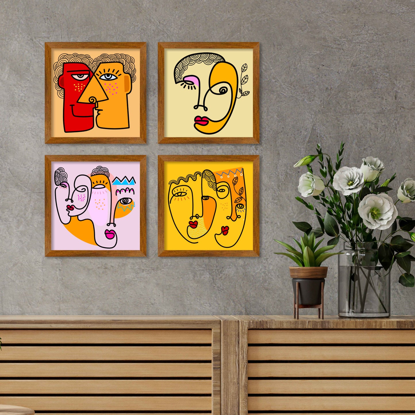 Line Art Faces Wall Frame Set of Four