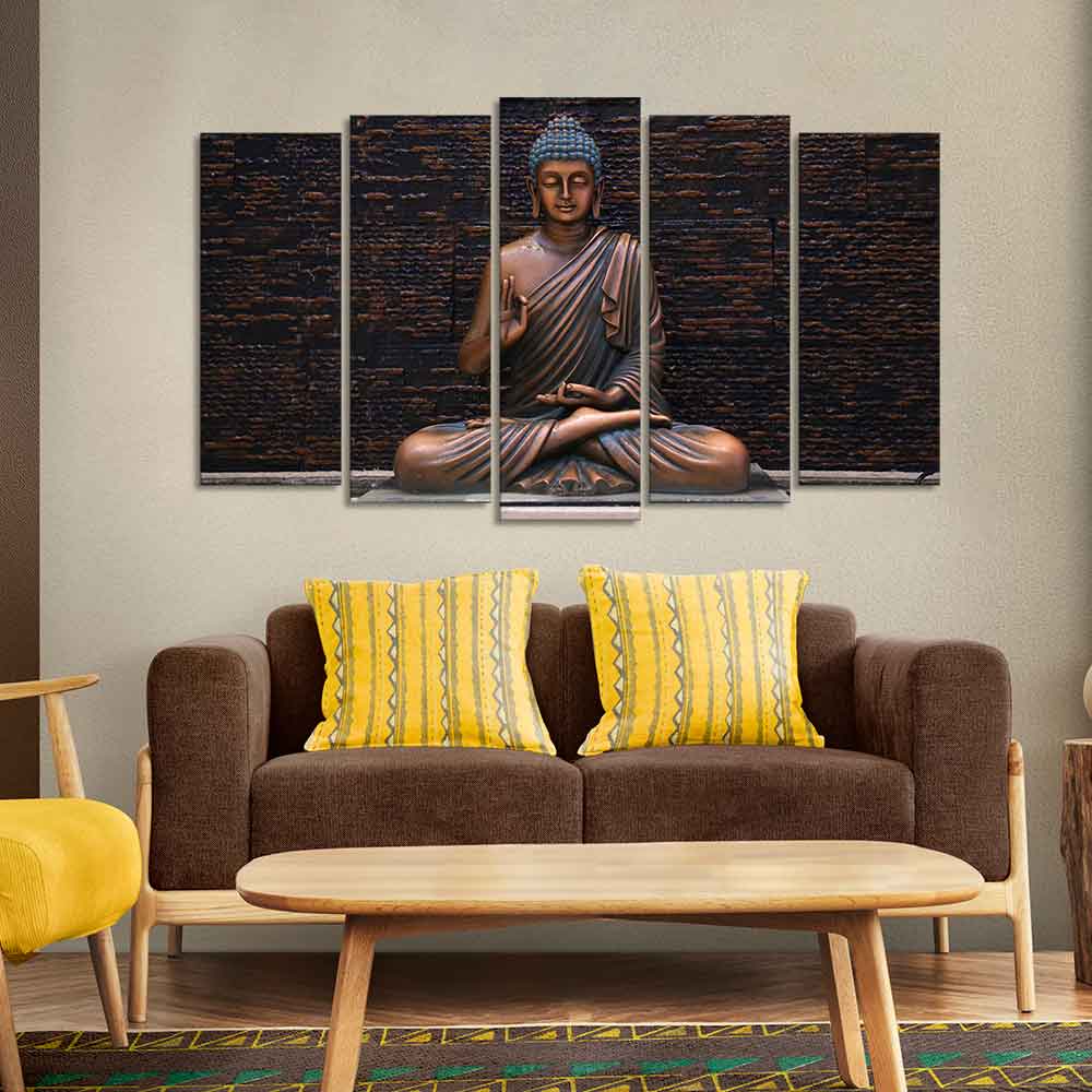 Lord Buddha Meditating Statue Canvas Wall Painting Set of Five