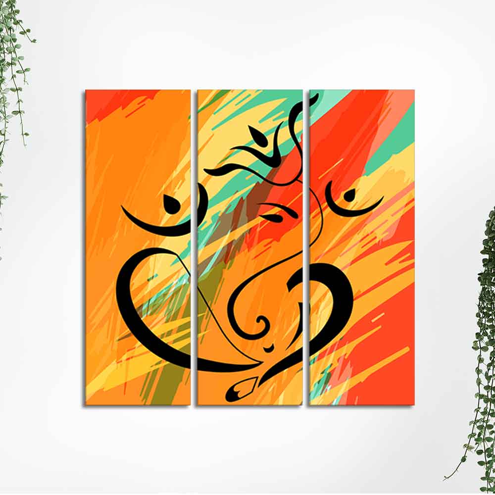 Lord Ganesh Ji Abstract Art Wall Painting of Three Panels