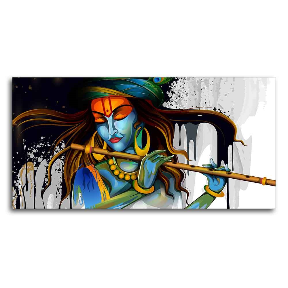 Lord Krishna Playing a Flute Wall Painting