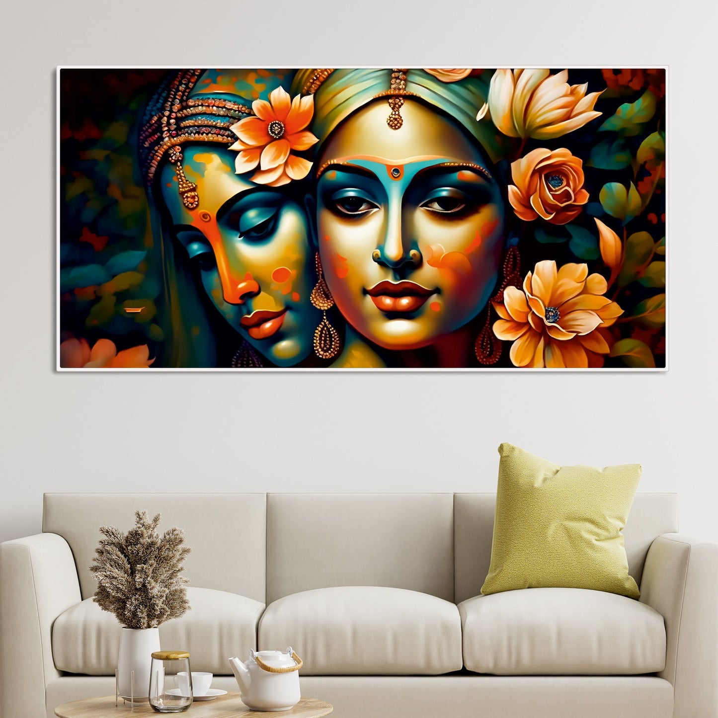 Lord Radha Krishna Face Artistic Art Canvas Wall Painting