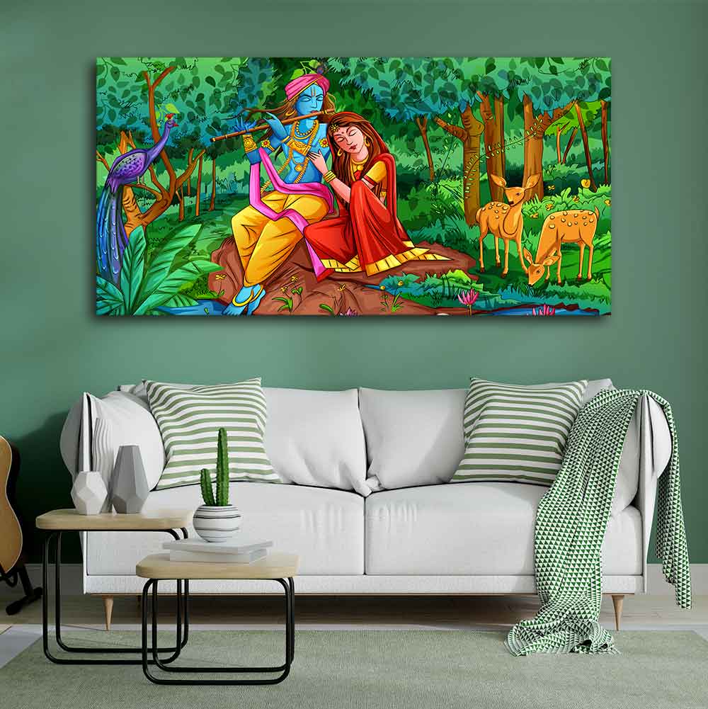 Lord Radha Krishna in Forest Wall Painting