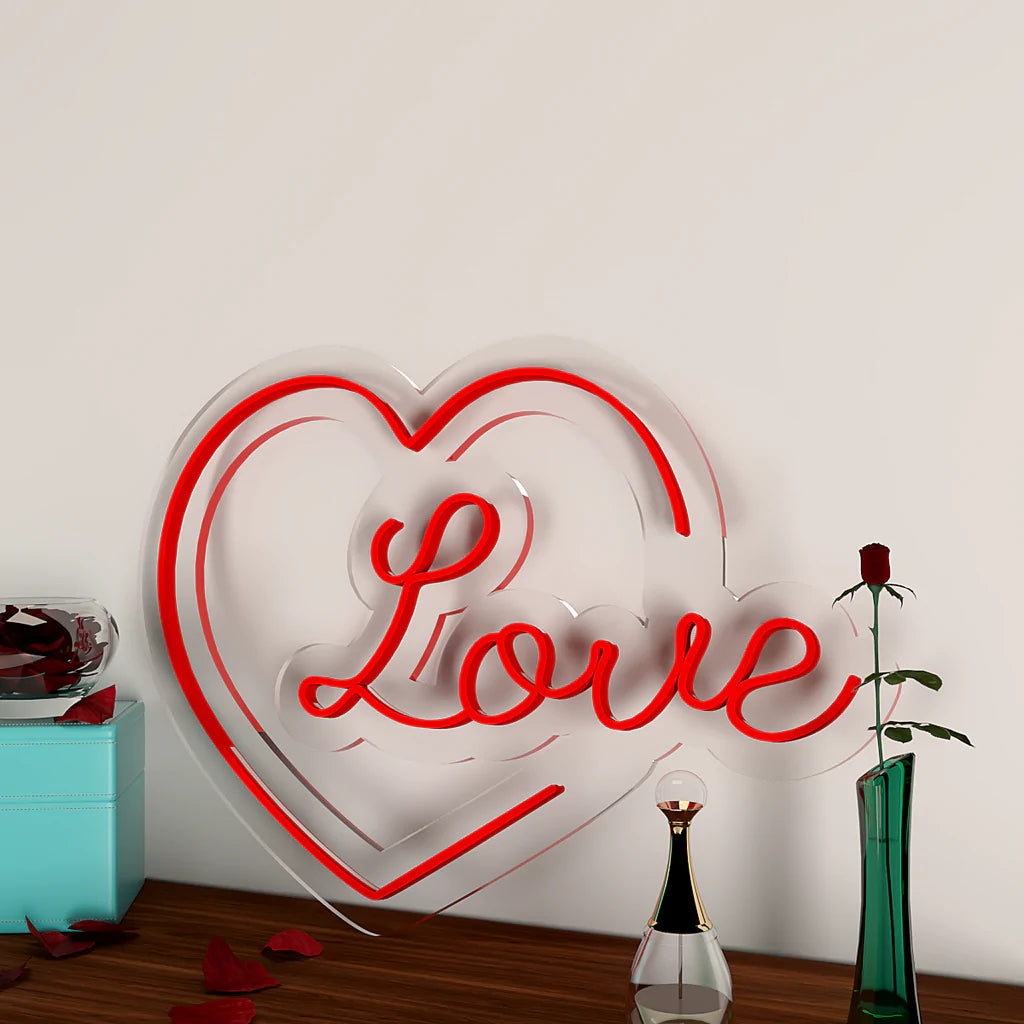 Love Text in Heart Neon LED Light