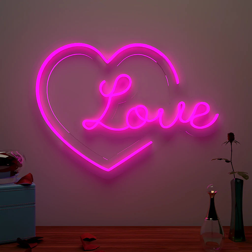 Love Text in Heart Neon LED Light