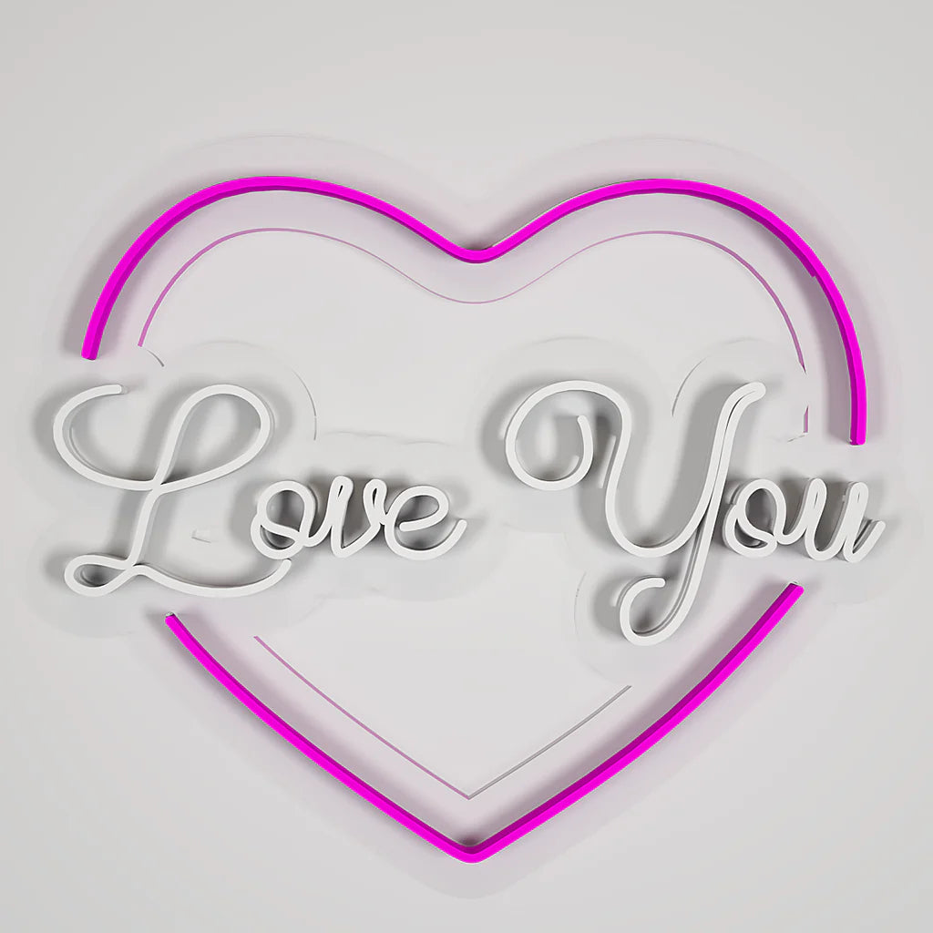 Love You Text in Heart Design Neon LED Light