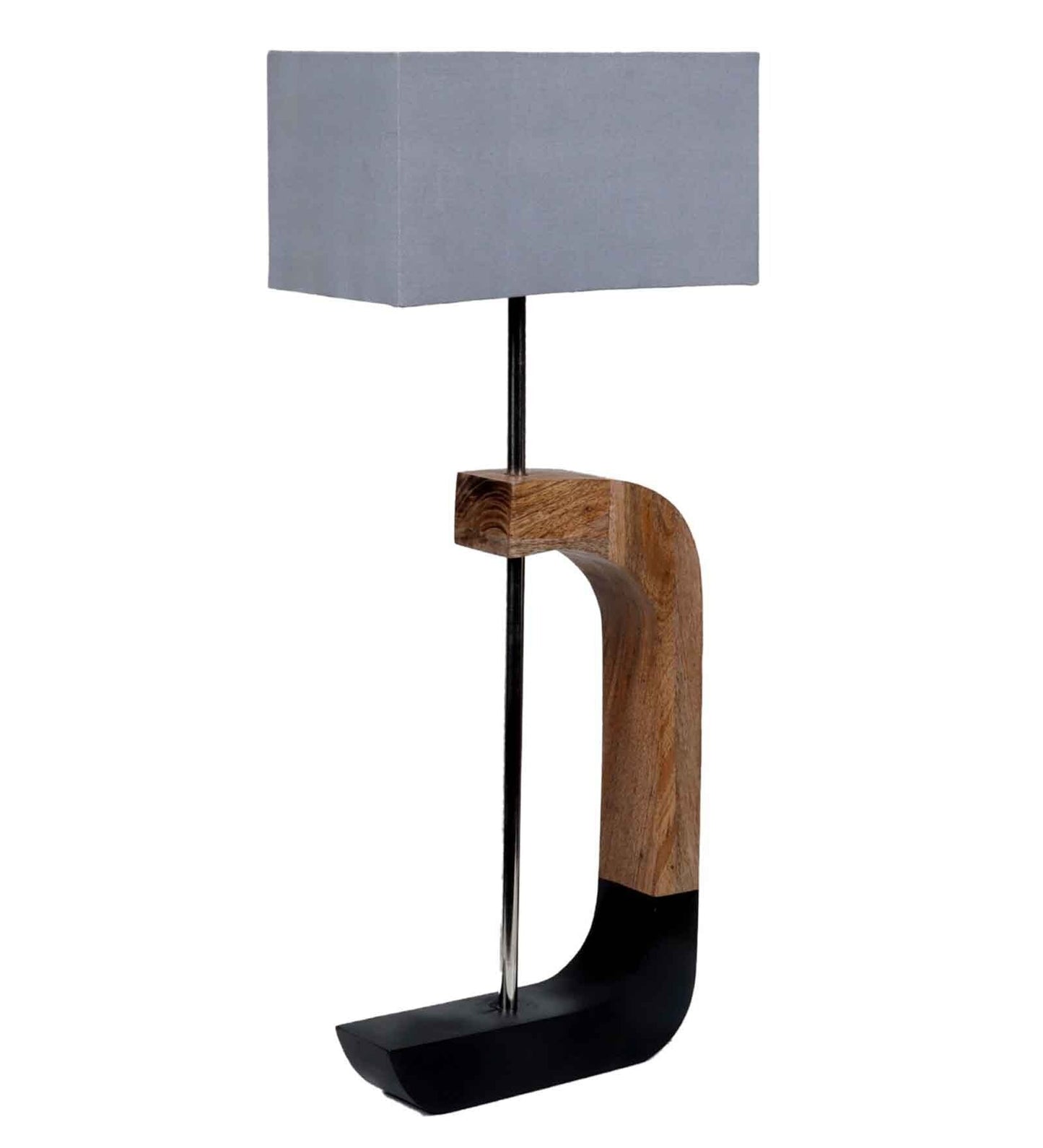 Rectangular Shaped Grey Fabric Shade Table Lamp with Brown & Black Base