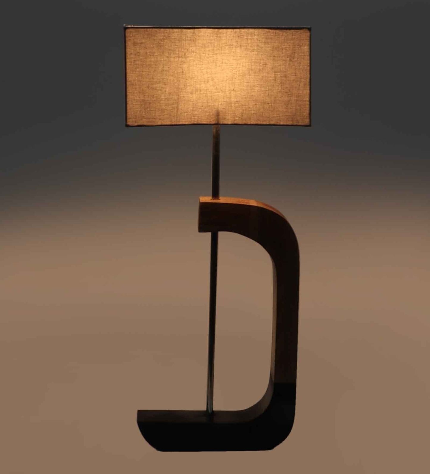 Rectangular Shaped Grey Fabric Shade Table Lamp with Brown & Black Base