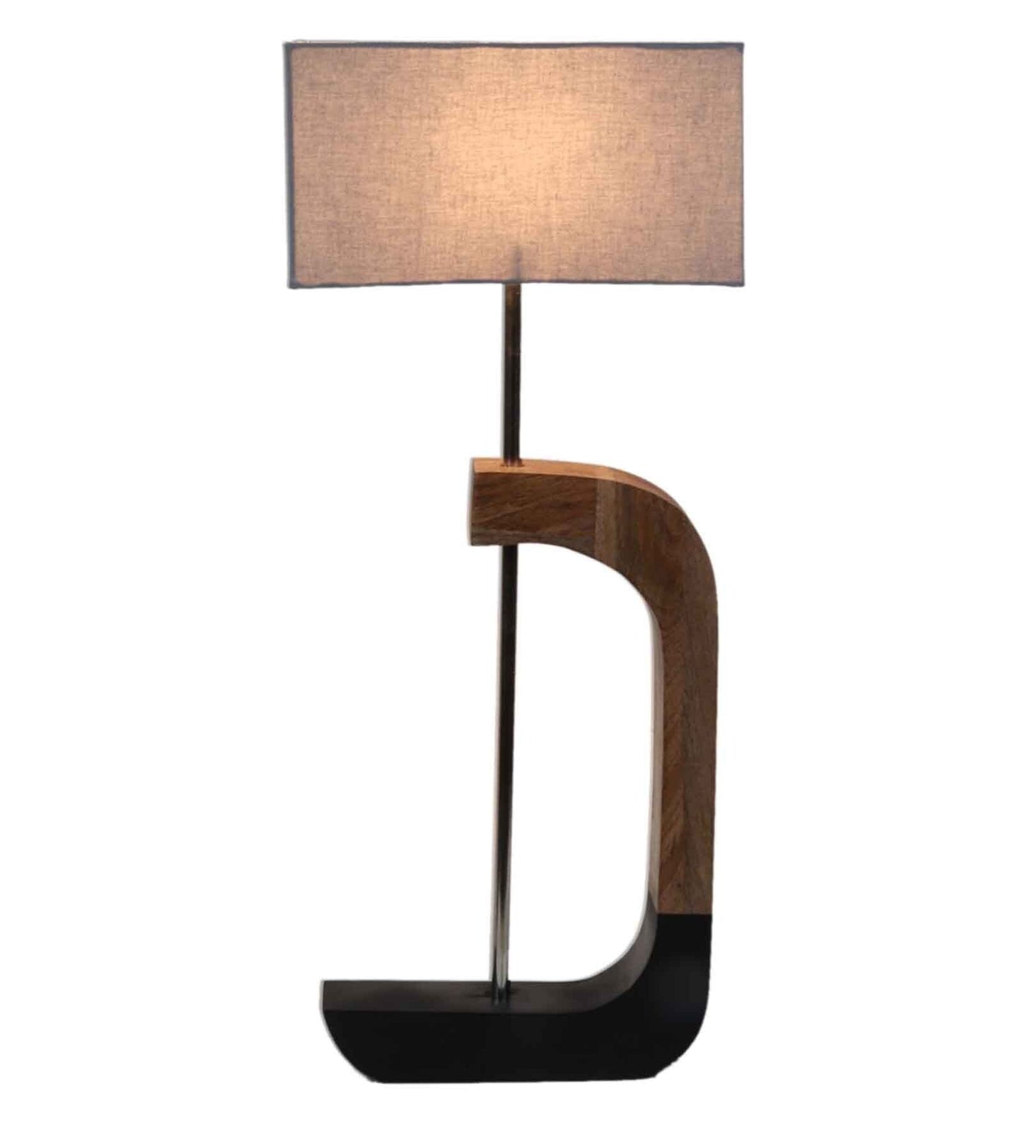 Rectangular Shaped Grey Fabric Shade Table Lamp with Brown & Black Base