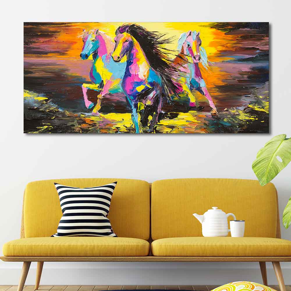 Running Horses Abstract Art Premium Canvas Wall Painting