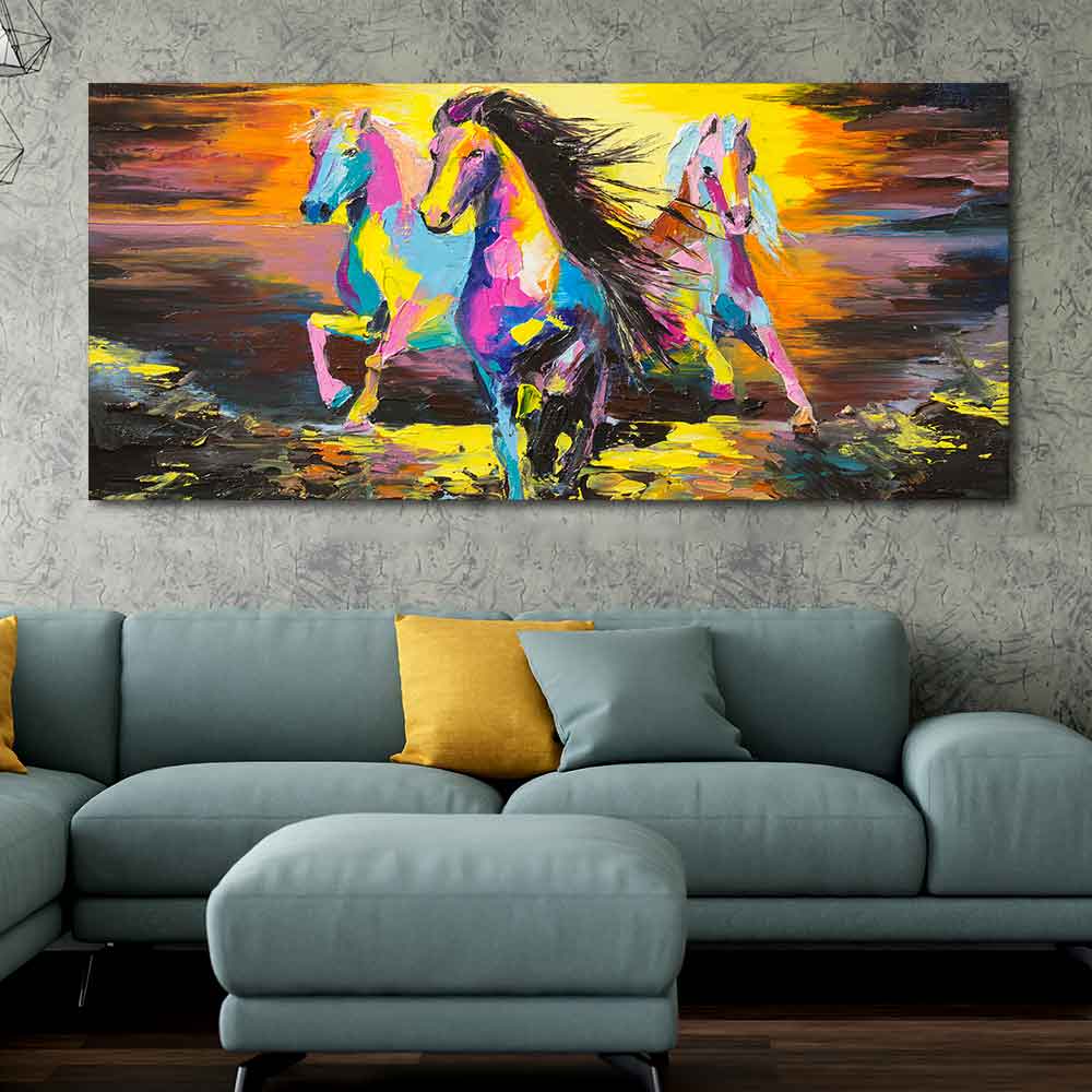 Running Horses Abstract Art Premium Canvas Wall Painting