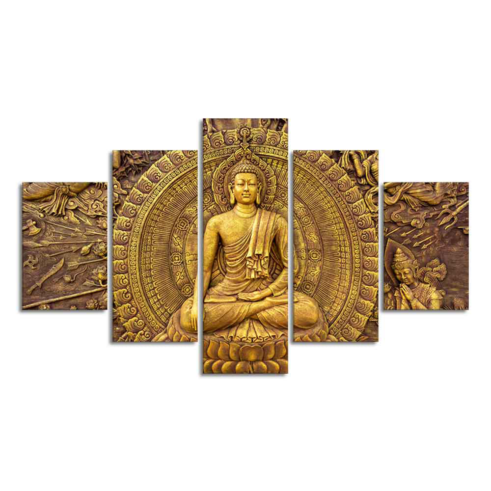 Spiritual God Buddha Wall Painting Five Pieces