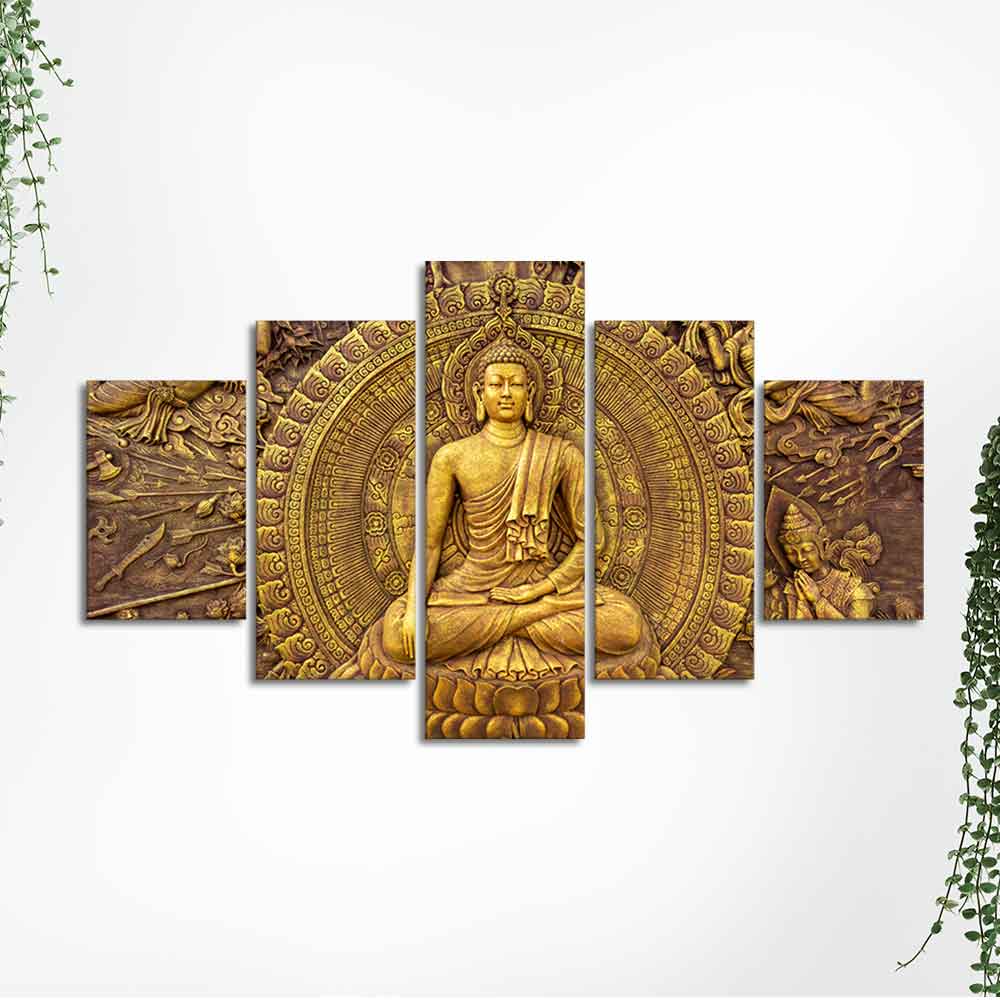 Spiritual God Buddha Wall Painting Five Pieces