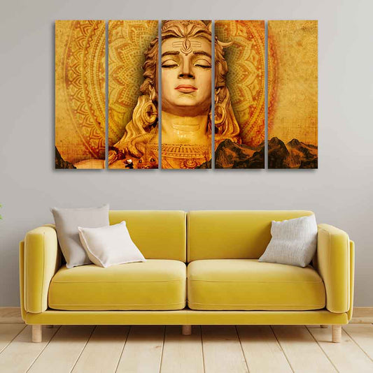 Spiritual Lord Shiva Canvas Wall Painting of Five Pieces