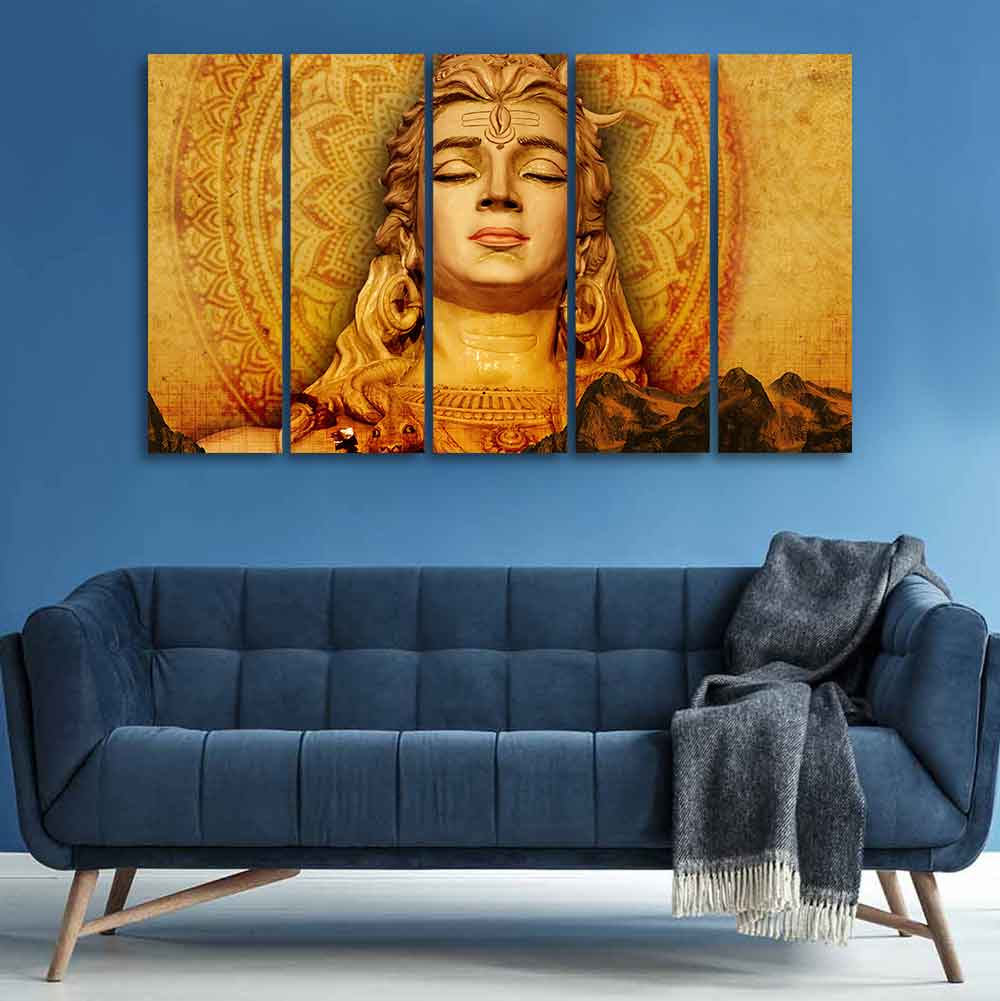 Spiritual Lord Shiva Canvas Wall Painting of Five Pieces