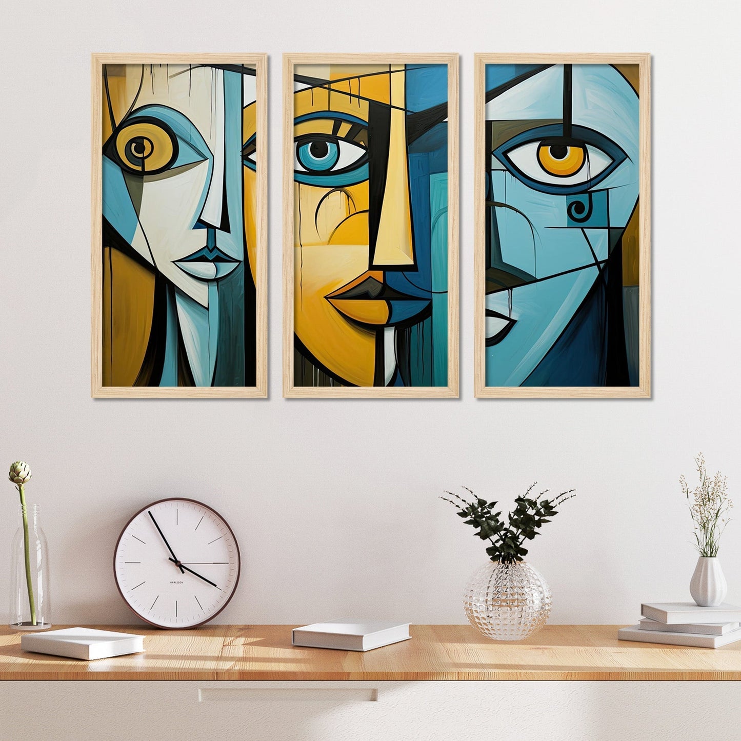 Street Face Art Abstract Creative Drawing Wooden Wall Frame Set of Three