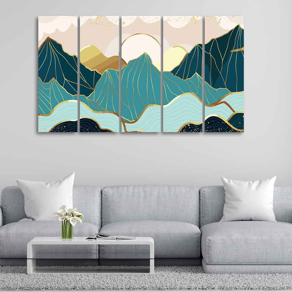 Sunrise Abstract Mountains 5 Pieces Premium Wall Painting