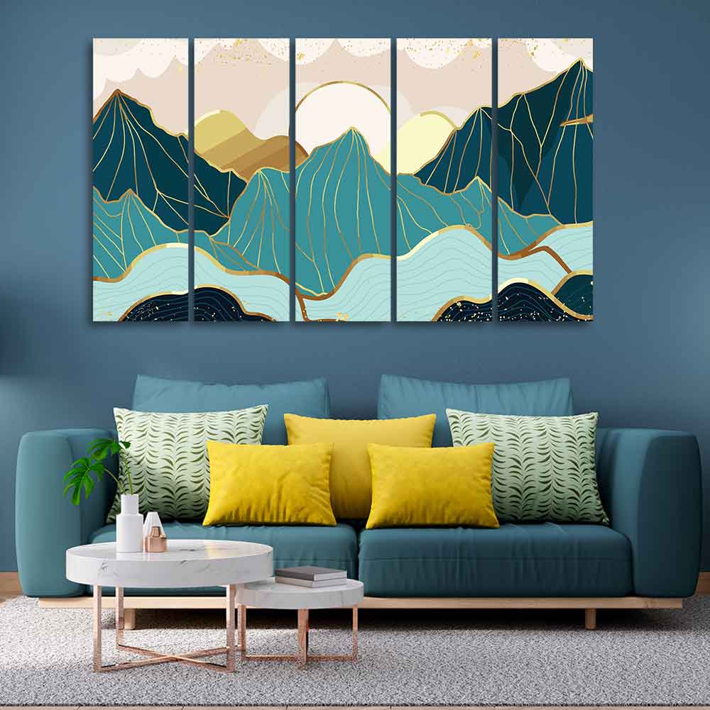 Sunrise Abstract Mountains 5 Pieces Premium Wall Painting