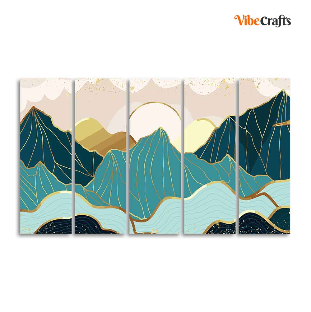 Sunrise Abstract Mountains 5 Pieces Premium Wall Painting