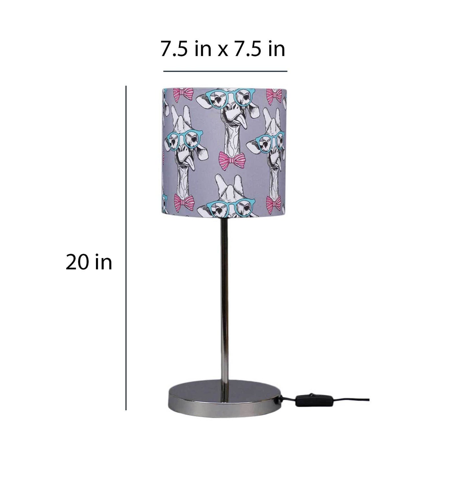 Teasing Giraffe Multicolor Printed Table Lamp with Silver Finish Base