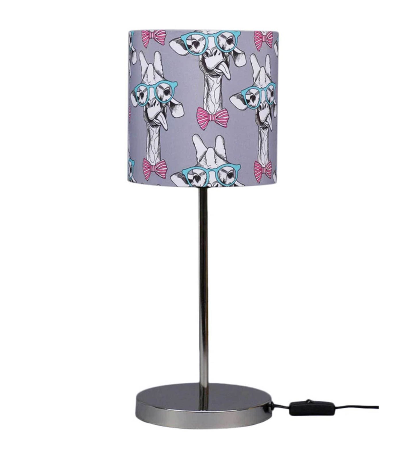 Teasing Giraffe Multicolor Printed Table Lamp with Silver Finish Base